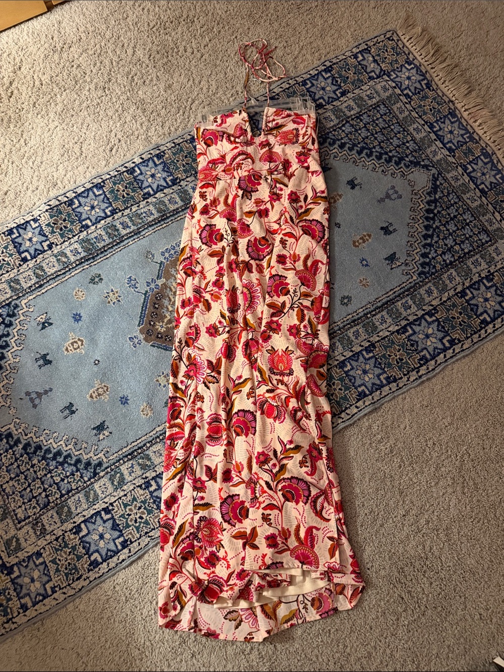Sincerely Jules Pink and Red Floral Halter Maxi Dress